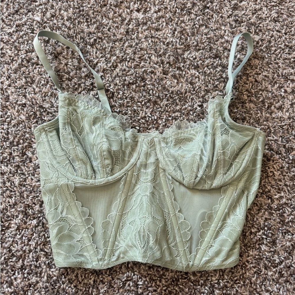 Hollister Lace Bustier Top in Soft Green